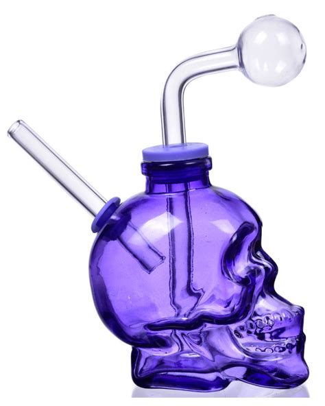 Skull Design Dab Rig Bong Oil Burner Purple SmokeDay