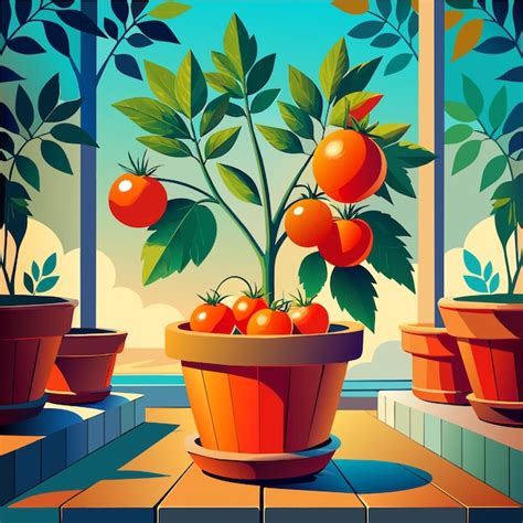 Un Tomate Dans Une Illustration Vectorielle En Pot Vecteur Premium