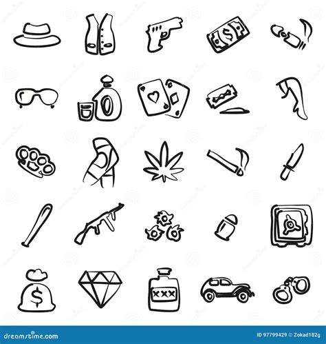 Gangster Icons Freehand Stock Vector Illustration Of Diamond 97799429