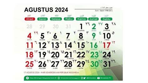 Kalender Agustus 2024 Lengkap Dengan Pasaran Jawa Tanggal 1 Agustus