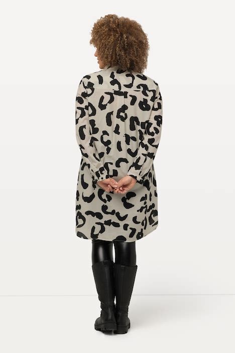 Leopard Print Long Sleeve Collared Tunic Dress Long Blouses Blouses