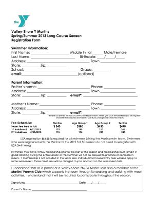 Fillable Online Valley Shore YMCA Marlins TeamUnify Fax Email Print