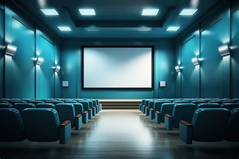 Premium Vector | Dark movie theatre interior with screen and chairs