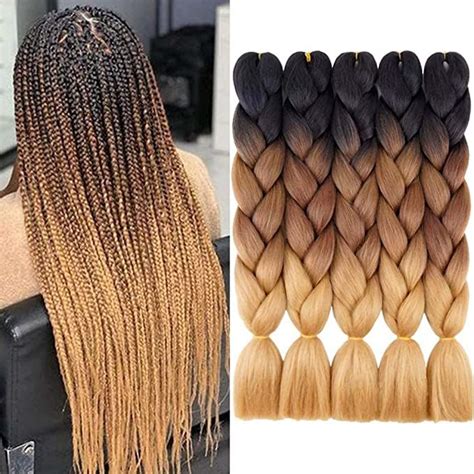 Aidusa Ombre Brown Braiding Hair 5pcs Synthetic Brown Ombre Braiding Hair 24 Inch 3 Tone Blonde