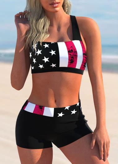 Rotita Bowknot Back American Flag Print Bikini Set Rotita Usd