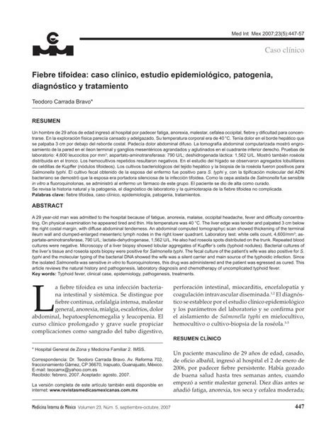 PDF Fiebre tifoidea caso clínico estudio epidemiológico PDF