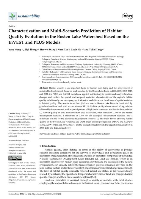 Pdf Characterization And Multi Scenario Prediction Of Habitat Quality Evolution In The Bosten