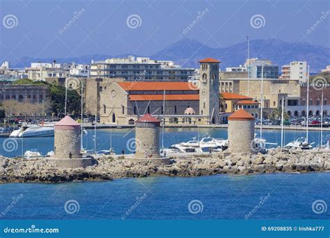 Rhodes Panorama Of Rhodes Town And Windmills Greece Editorial Image