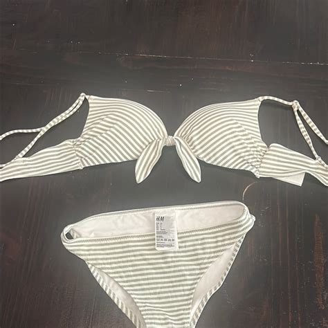 H M Swim Hm Green And White Striped Bikini Poshmark