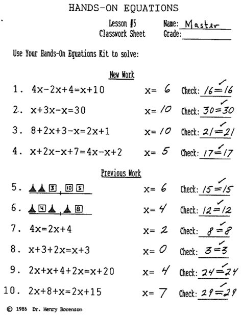 Hands On Equations Lesson 5 Answer Key