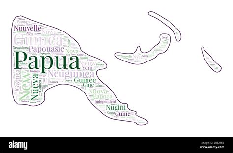 Papua New Guinea Shape Filled With Country Name In Many Languages