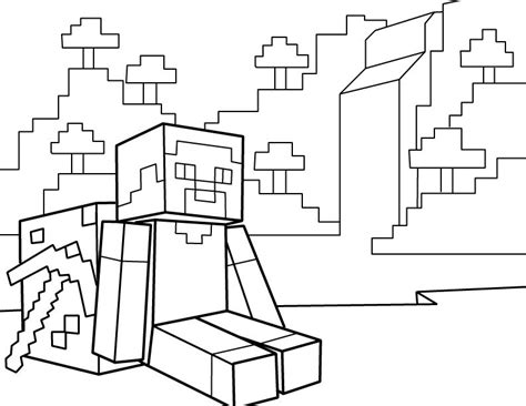 Steve Resting with Pickaxe PDF Printable Coloring Page - Minecraft ...