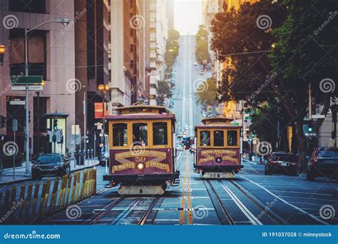 San Francisco Cable Cars On California Street At Sunrise California