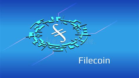 Filecoin FIL Isometric Token Symbol In Digital Circle On Blue