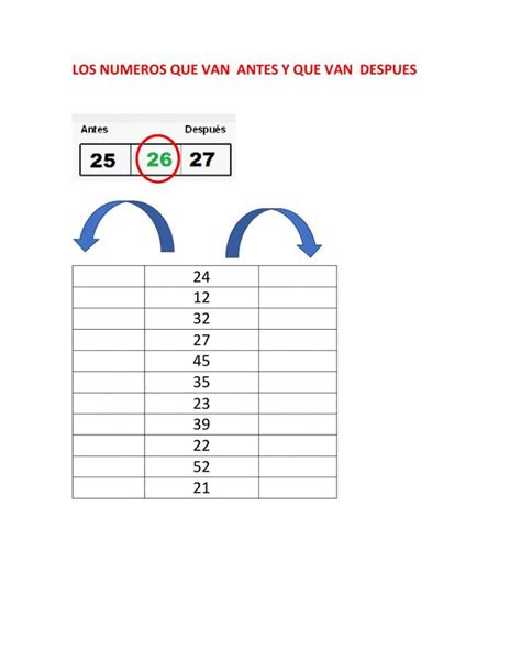 Ejercicio De Antes Y Despues Con Los Numeros Worksheets N Meros