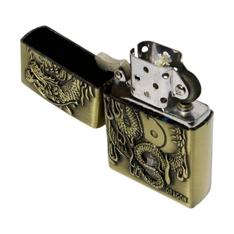 Isqueiro Metal C Tampa Dourado Dragon Tabacaria Da Mata