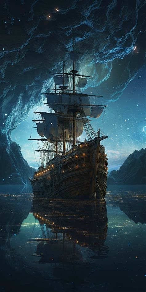 Pirate Island Night Sky Painting Old Sailing Ships Sea Of Thieves