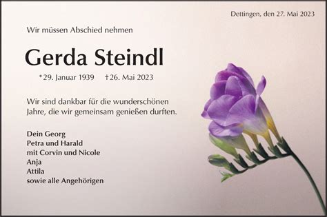 Traueranzeigen Von Gerda Steindl S Dwest Presse Trauer