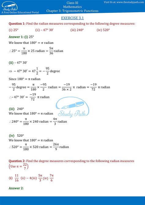 Ncert Solutions Class 11 Maths Chapter 3 Exercise 31 Study Path