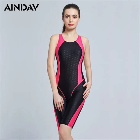 Quick Dry Swimwear Professional Knee Length Round Neck Swimsuit Women