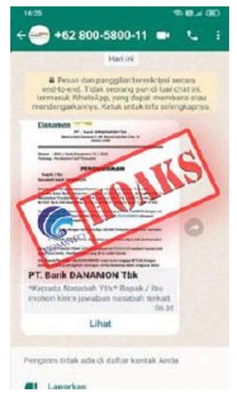 Hoaks Pesan Whatsapp Pengumuman Untuk Nasabah Mengatasnamakan Bank