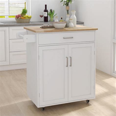 Reviews For Tileon White Kitchen Island Rolling Cart With Towel Rack