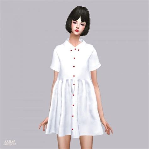 Sims4 Marigold Heart Button Shirts Dress • Sims 4 Downloads Dress Button Shirt Dress Shirt