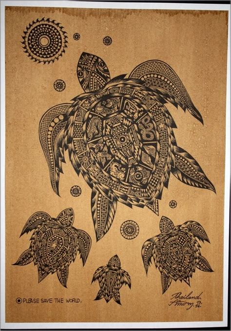 Thai Traditional Art Of Turtle By Printing On Sepia Paper Etsy Canada