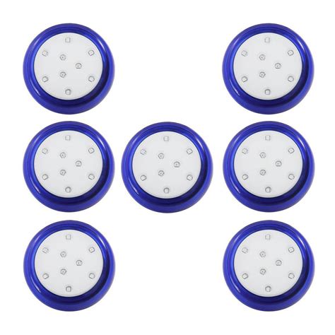 Kit 7 Luminária Piscina Led Branco Quente 9W 80Mm Corpo Azul Iluctron