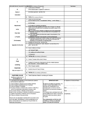 Fillable Online Kra Go DECLARATION OF VALUE BY THE IMPORTER In