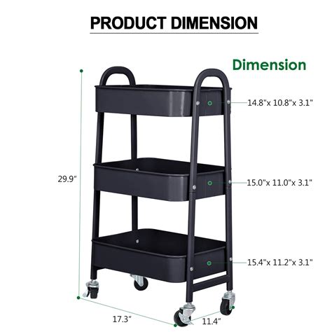 3 Tier Metal Mesh Utility Rolling Cart Storage Organizer With Wheels