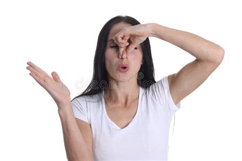 Woman Closes Nose From Bad Smelly Smell Stock Photo Image Of People