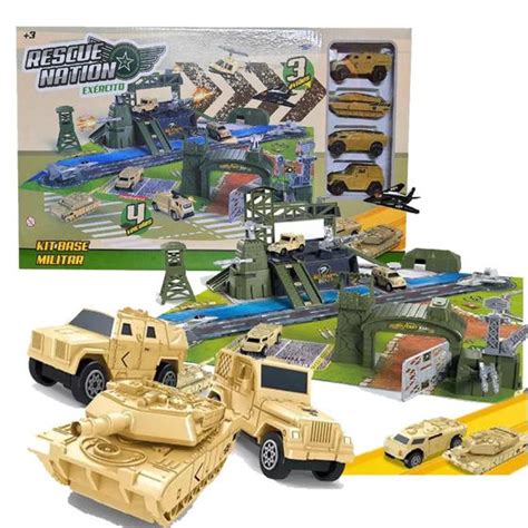 Kit Base Militar De Brinquedo Jipes Tanques Toyng Pistas De Brinquedo