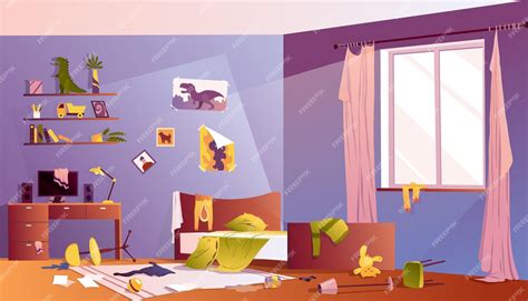 Premium Vector | Messy boy bedroom room interior with scattered toys ...