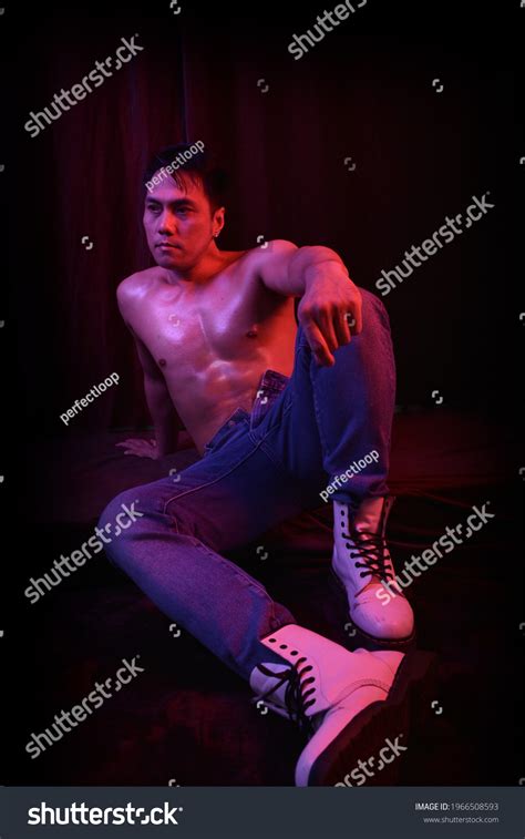 Asian Muscular Naked Male Model Boxing Stock Photo