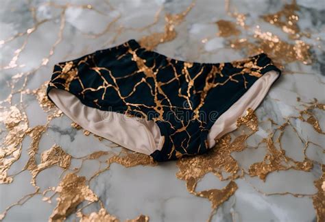 A Black And Gold Kintsugi Bikini On The Ground Adorned With Golden Paint Stock Illustration