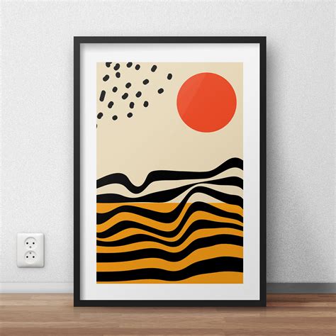 Orange Sunrise Wall Art Mid Century Modern Sun Boho Etsy