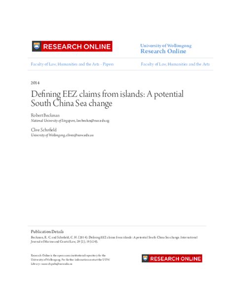 (PDF) Defining eez Claims from Islands: A Potential South China Sea Change