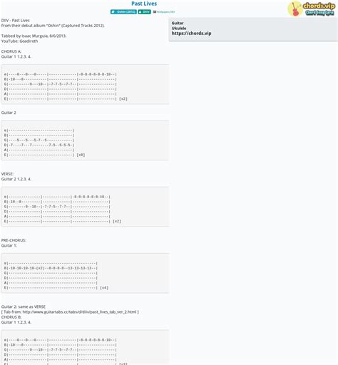 Chord: Past Lives - tab, song lyric, sheet, guitar, ukulele | chords.vip