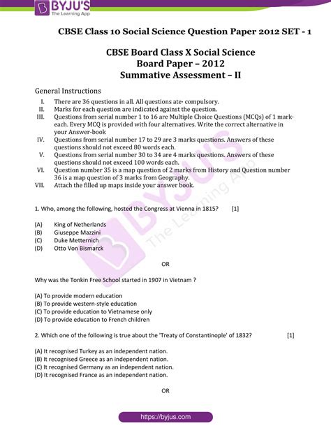 Cbse Class Social Science Previous Year Question Paper With