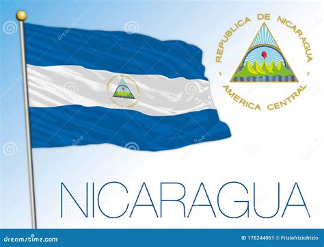 Nicaragua Official National Flag and Coat of Arms, America Stock Vector ...