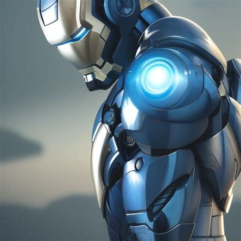 Blue And Silver Iron Man Suit Cool Realistic Filmic Lighting Detailed