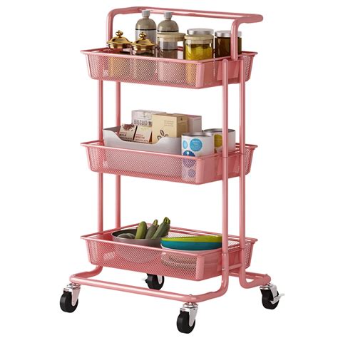 Buy Pusdon Tier Rolling Utility Cart Metal Mesh Trolley Service Cart