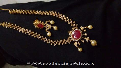 Gold Plated Ruby Necklace Set South India Jewels