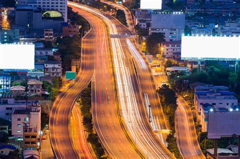 Aerial View Overpass Road Night View Stock Photo - Download Image Now ...