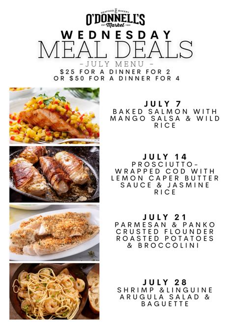 Menus Dine In Catering Wednesday Meal Deal Holiday Specials And