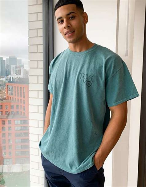 New Look Oversized T Shirt With Tokyo Print In Overdye Green Asos