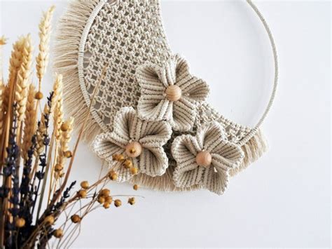 Macram Flower Half Moon Wallhanging Patroon Pdf Etsy Canada