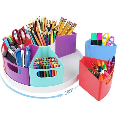 Pot A Crayon Rotation Organisateur De Bureau Avec 9 Compartiments De