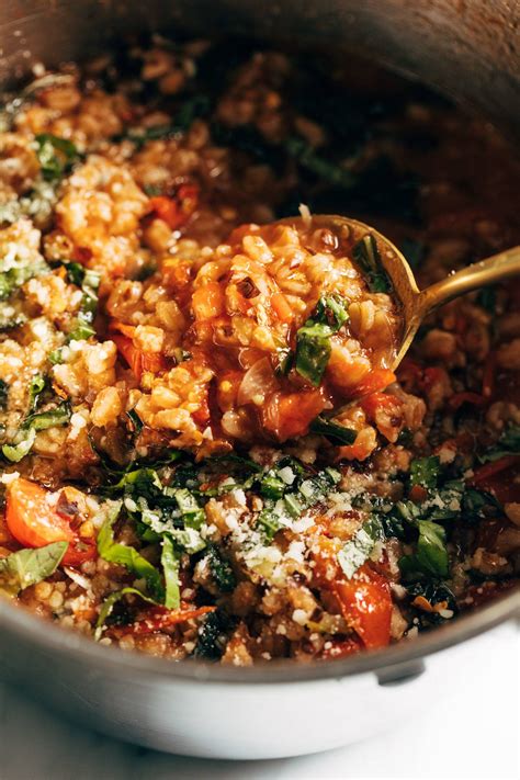 One-Pan Farro with Tomatoes and Kale Recipe - Pinch of Yum